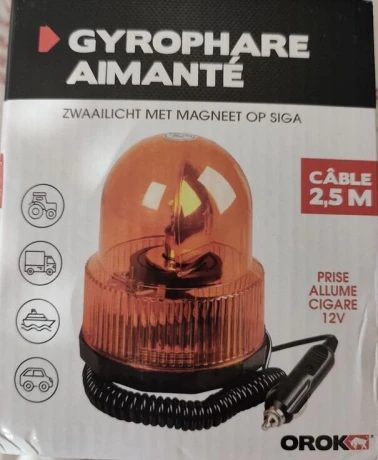 Gyrophare orange magnétique 12V OROK - Prise allume-cigare 2,5m