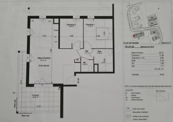 APPARTEMENT T3 DE 61M² / TERRASSE / PARKING / LA CROIX ROUGE