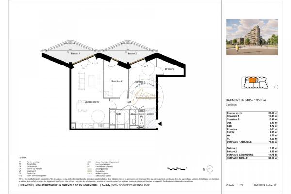 Appartement T3 (74m2) R+4 avec Balcons Est en vente à MALO LES BAINS